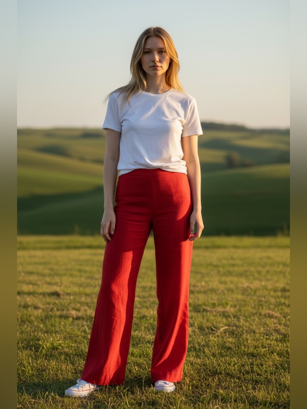 CAbi Red Wide-Leg High-Rise Trousers